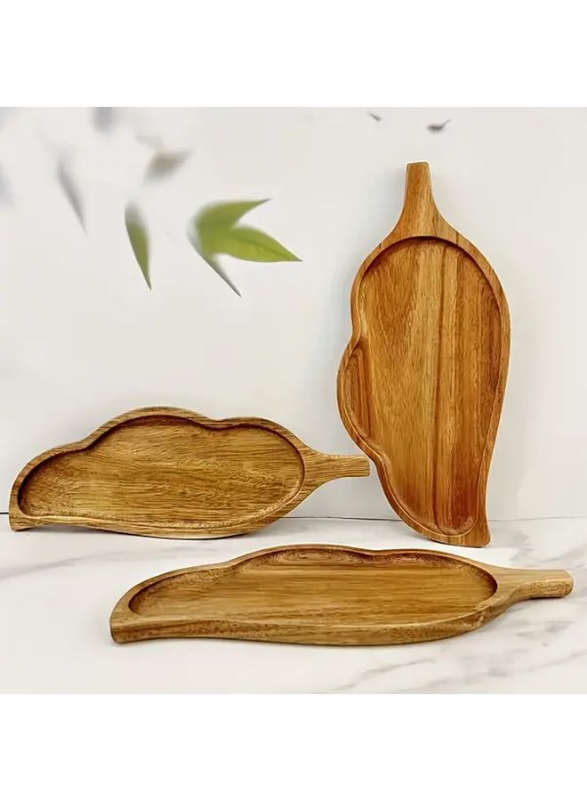 Irregular Leaf Handle Wooden Serving Tray Washable Reusable Easy Clean - Image 2