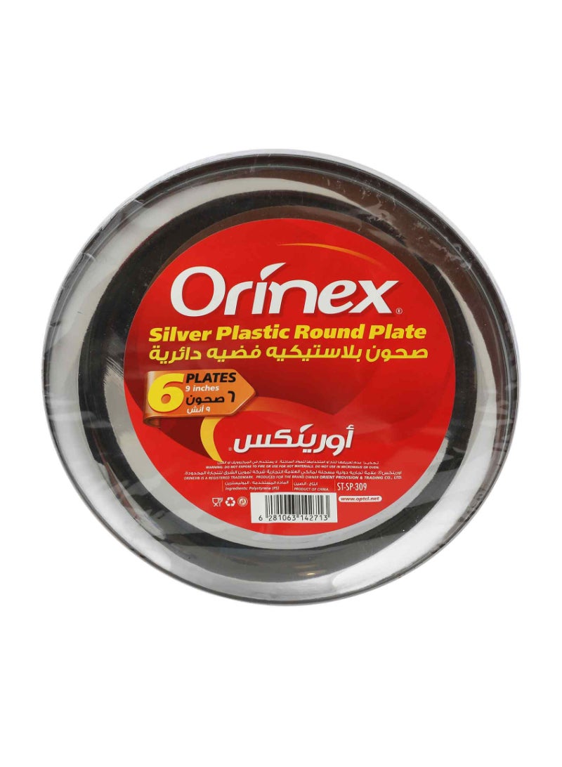 Orinex silver plastic round plate 9 inch