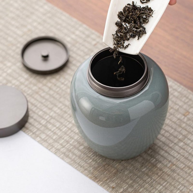 Wear Resistant Ceramic Tea Jar Lid Set With Alloy Threaded Seal Gray Kitchen Accessory - Image 5