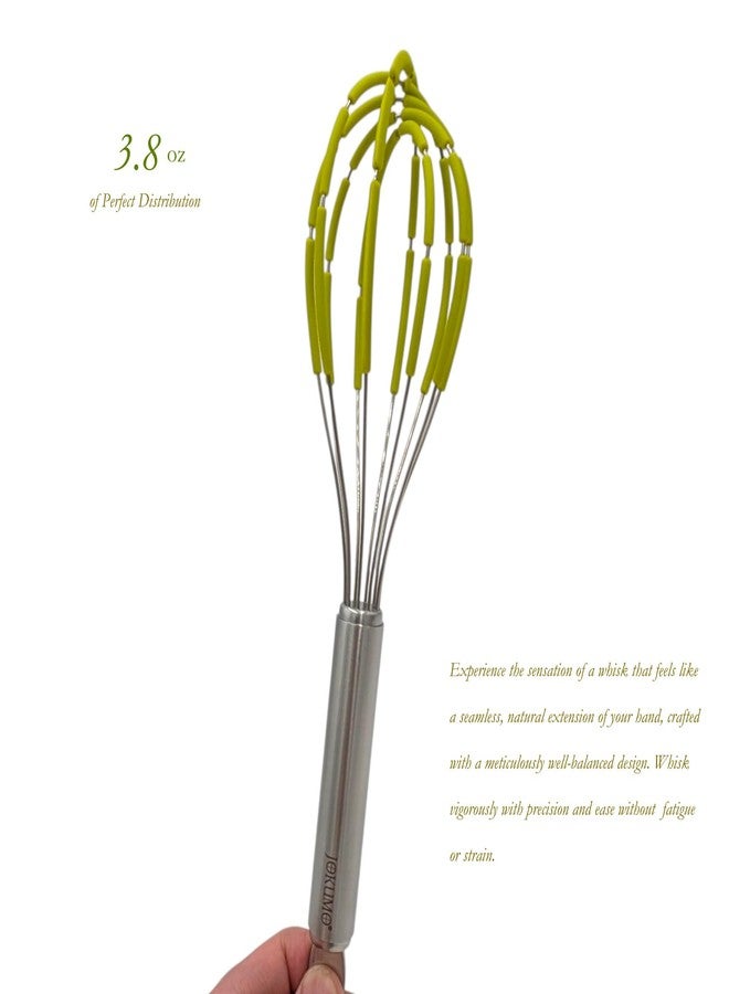 JOKUMO Balloon Silicone Egg Whisk with Spatula Scraper Wires, 18/10 Stainless Steel, Non-Stick Pan Safe, Ergonomic Tube Handle Perfect for Blending, Whisking, Beating and Stirring, 11 inch (Green) - Image 3