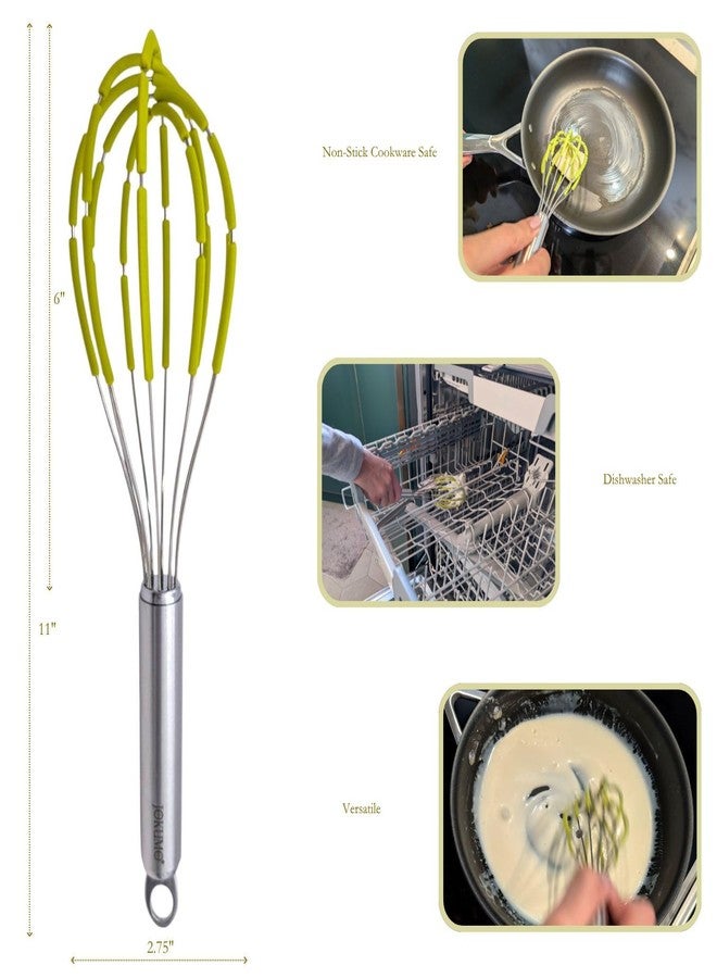 JOKUMO Balloon Silicone Egg Whisk with Spatula Scraper Wires, 18/10 Stainless Steel, Non-Stick Pan Safe, Ergonomic Tube Handle Perfect for Blending, Whisking, Beating and Stirring, 11 inch (Green) - Image 5