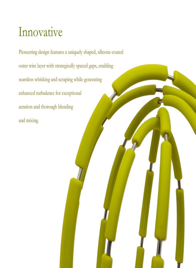 JOKUMO Balloon Silicone Egg Whisk with Spatula Scraper Wires, 18/10 Stainless Steel, Non-Stick Pan Safe, Ergonomic Tube Handle Perfect for Blending, Whisking, Beating and Stirring, 11 inch (Green) - Image 2