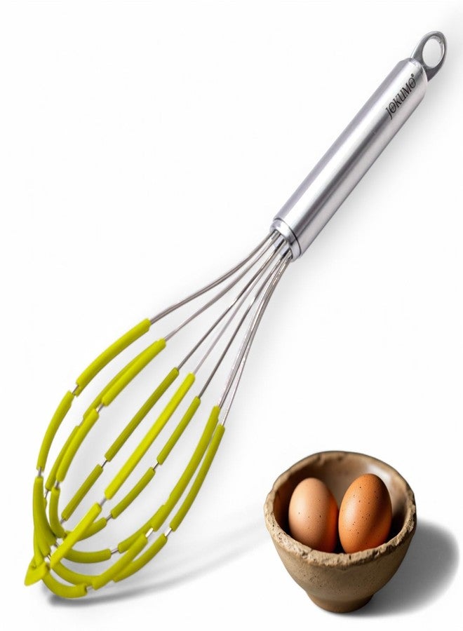 JOKUMO Balloon Silicone Egg Whisk with Spatula Scraper Wires, 18/10 Stainless Steel, Non-Stick Pan Safe, Ergonomic Tube Handle Perfect for Blending, Whisking, Beating and Stirring, 11 inch (Green) - Image 1