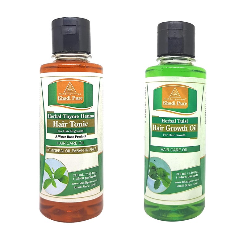 Khadi Pure Gramodyog Khadi Pure Thyme Henna Sls Tulsi Hair Growth Hair Oil 210 ml Pack of 2 - Image 1