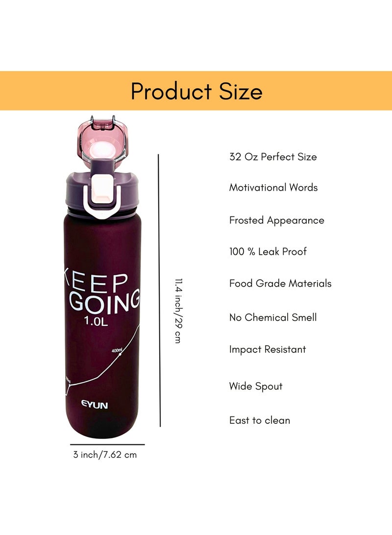 EYUN Sports Water Bottle for Adults 1L Motivational Water Bottle with Capacity Marker 32 Oz BPA Free Leak Proof Water Bottles Drink Bottle for Fitness Exercise Gym Travel Yoga Pilates Hiking Running Hydration Jug for Men Women Teens Gym Bottle - Image 2