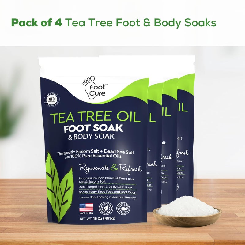 FOOT CURE Tea Tree Oil Foot Soak with Epsom Salts- for Foot Pain, Soreness, Athletes Foot, Odors, Toe Nail Fungus, Fungal, Calluses (Pack of 4) - Image 3