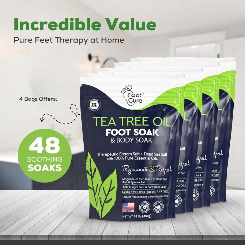 FOOT CURE Tea Tree Oil Foot Soak with Epsom Salts- for Foot Pain, Soreness, Athletes Foot, Odors, Toe Nail Fungus, Fungal, Calluses (Pack of 4) - Image 4