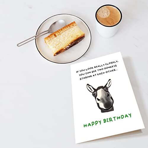 Chenive Funny Donkey Birthday Card Gift for Him Her, Quirky Birthday Card Gift for Friend Brother Sister, Humorous Birthday Greeting Cards Gifts for Men Women, Two Donkeys Staring at Each Other - Image 4