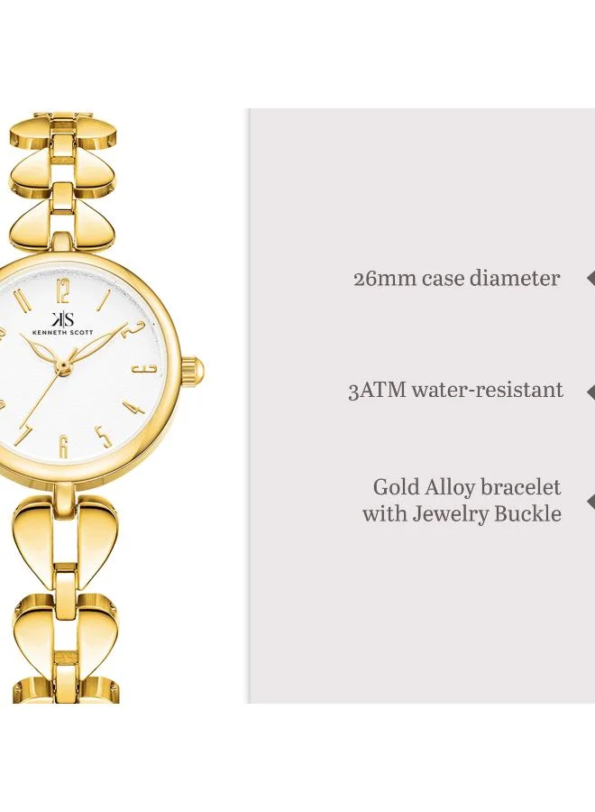 KENNETH SCOTT Kenneth Scott K23504-GBGW Women's Analog Display Watch & Alloy Strap Gold