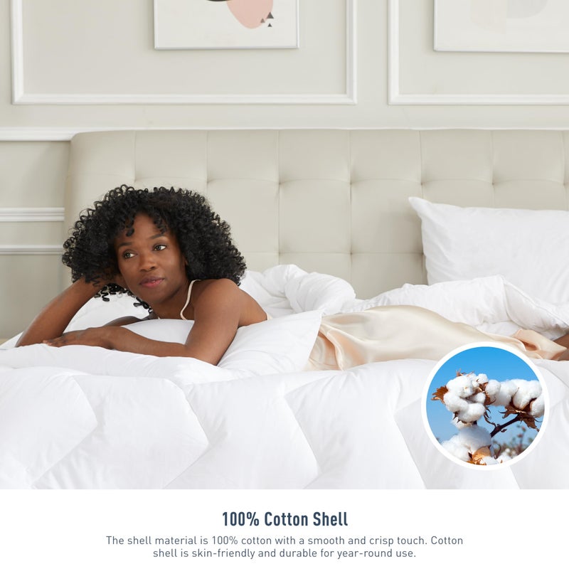 HOMTEC Duvet Insert Cotton Comforter Full Size White Down Alternative Duvet Insert 100% Cotton Shell Quilted Fluffy Comforter Lightweight All Season 4 Corner Tabs Durable Breathable Noiseless - Image 3