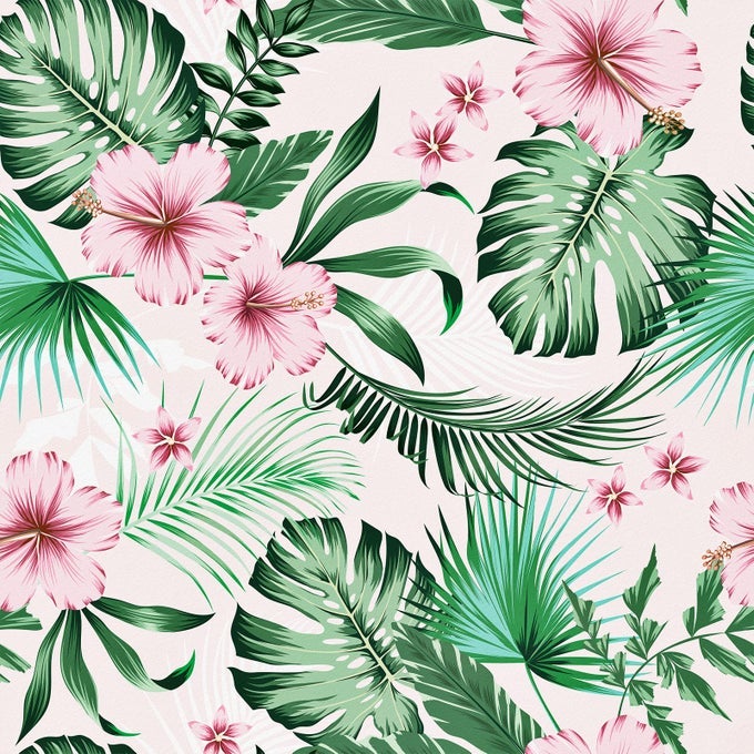LEAF WALLPAPER PEEL AND STICK TROPICAL BOTANICAL PALM LEAVES WITH PINK HIBISCUS FLOWERS SELF STICK FLORAL WALL PAPER JUNGLE FOREST WALLPAPERS FOR RV BATHROOM DRAWER DRESSER 175 X 118 IN