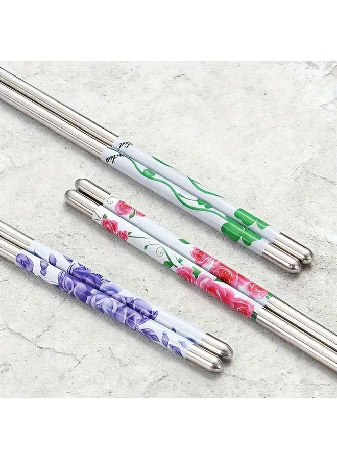 2 Pairs Stainless Steel Patterned Chopsticks Dishwasher Safe Reusable Lightweight Ergonomic Grip Square Sushi Chinese Cooking Home Restaurant Utensils Silver - Image 5