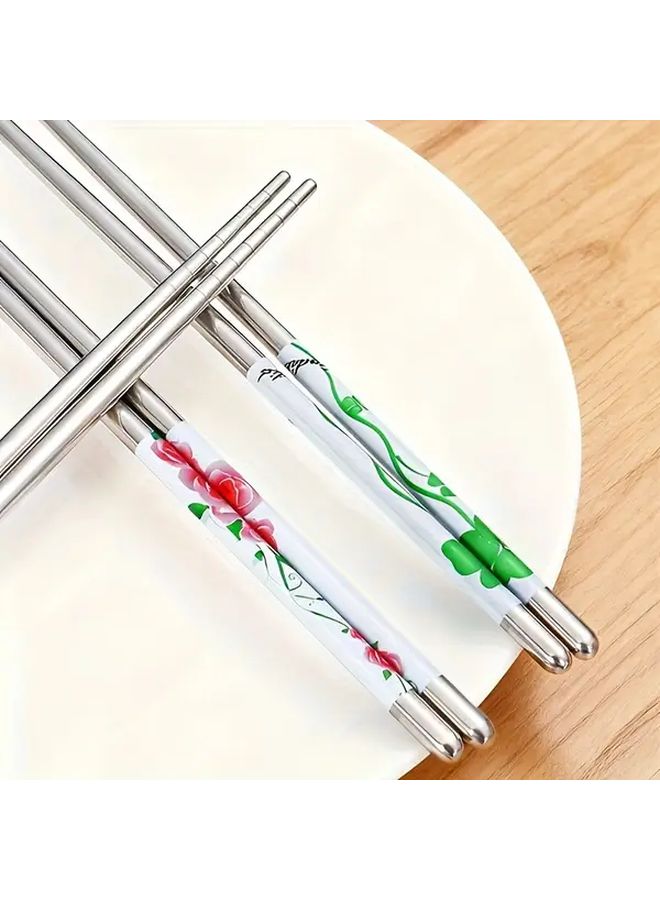 2 Pairs Stainless Steel Patterned Chopsticks Dishwasher Safe Reusable Lightweight Ergonomic Grip Square Sushi Chinese Cooking Home Restaurant Utensils Silver - Image 2
