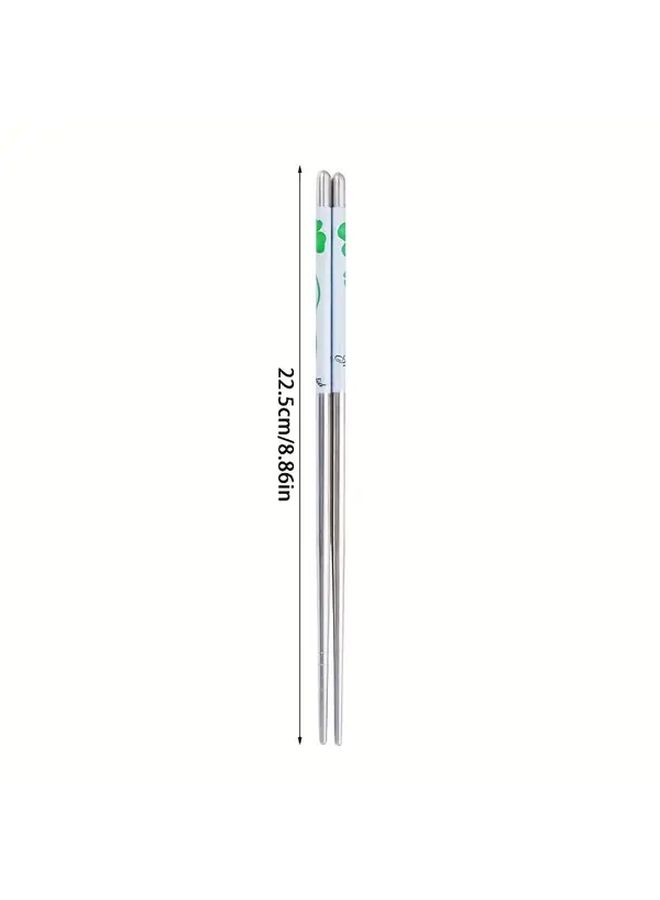 2 Pairs Stainless Steel Patterned Chopsticks Dishwasher Safe Reusable Lightweight Ergonomic Grip Square Sushi Chinese Cooking Home Restaurant Utensils Silver - Image 3