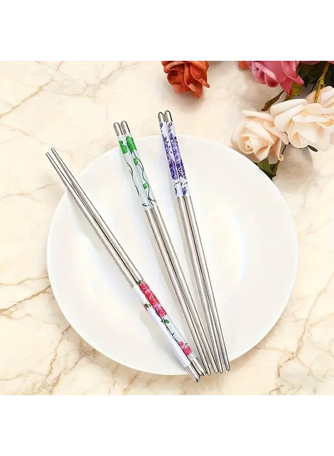 2 Pairs Stainless Steel Patterned Chopsticks Dishwasher Safe Reusable Lightweight Ergonomic Grip Square Sushi Chinese Cooking Home Restaurant Utensils Silver - Image 4