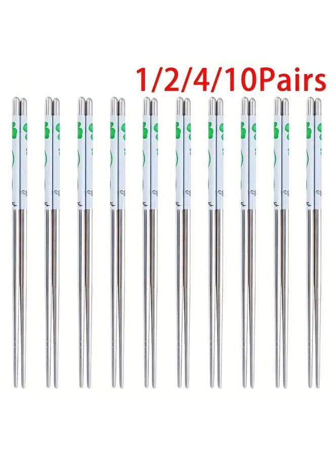 2 Pairs Stainless Steel Patterned Chopsticks Dishwasher Safe Reusable Lightweight Ergonomic Grip Square Sushi Chinese Cooking Home Restaurant Utensils Silver - Image 1