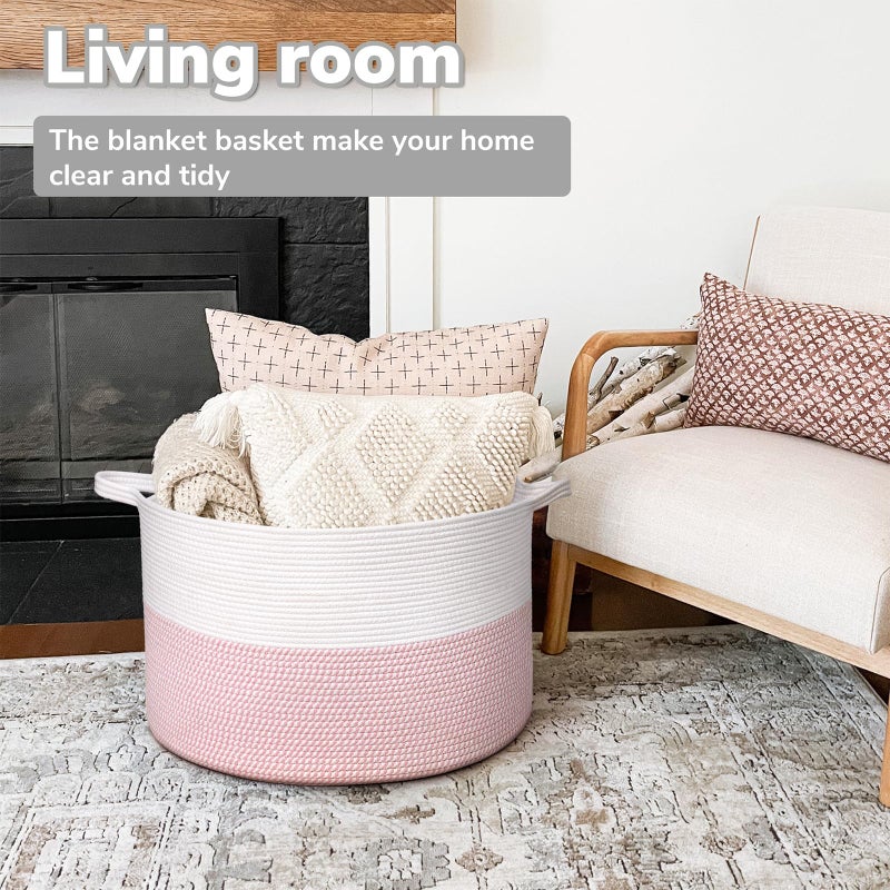 Goodpick Large Storage Basket 22'' x 14'', Baby Basket for Blankets Living Room, Toy Storage Organizer for Clothes, Toys, Pink - Image 2