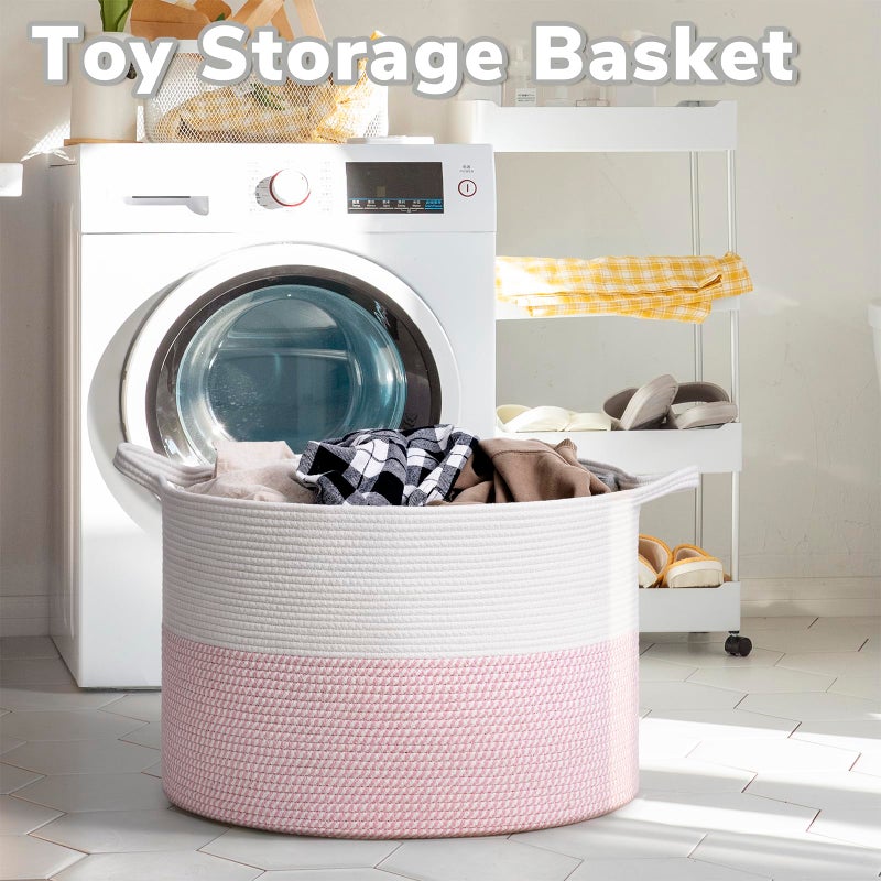 Goodpick Large Storage Basket 22'' x 14'', Baby Basket for Blankets Living Room, Toy Storage Organizer for Clothes, Toys, Pink - Image 4