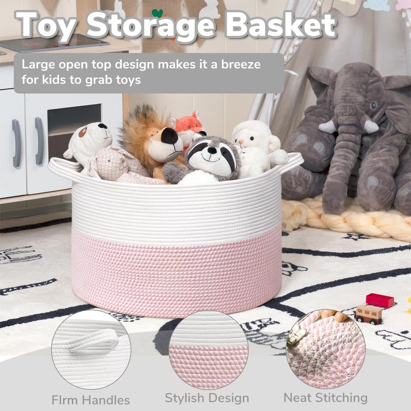 Goodpick Large Storage Basket 22'' x 14'', Baby Basket for Blankets Living Room, Toy Storage Organizer for Clothes, Toys, Pink - Image 5