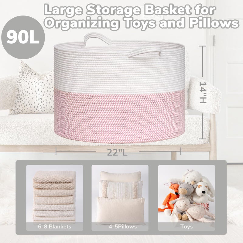 Goodpick Large Storage Basket 22'' x 14'', Baby Basket for Blankets Living Room, Toy Storage Organizer for Clothes, Toys, Pink - Image 3