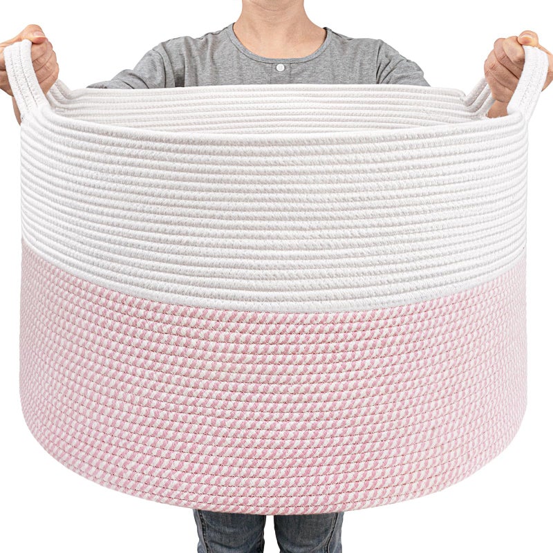 Goodpick Large Storage Basket 22'' x 14'', Baby Basket for Blankets Living Room, Toy Storage Organizer for Clothes, Toys, Pink - Image 1