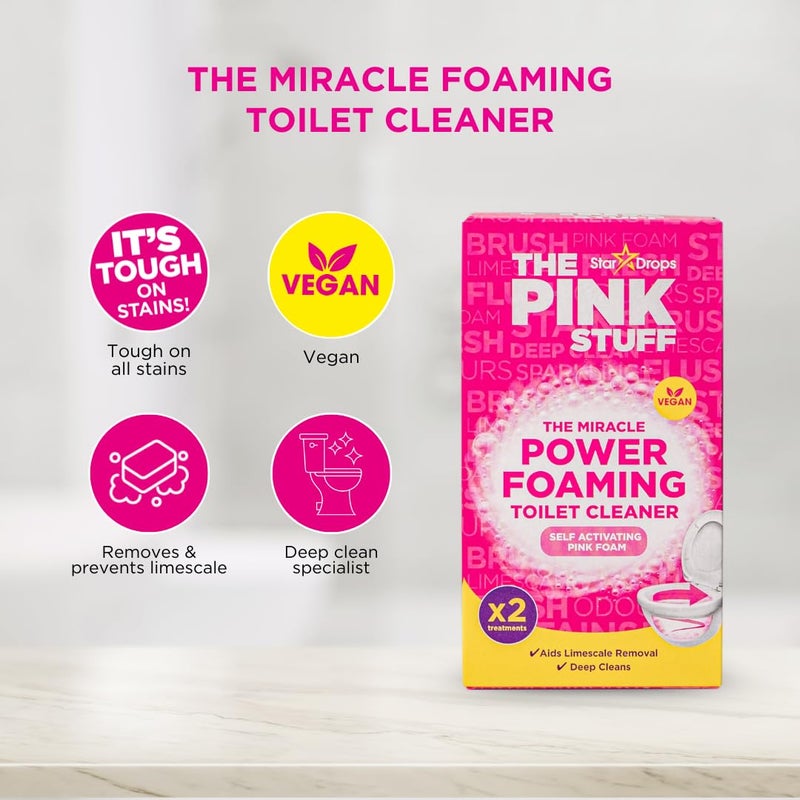 Stardrops - The Pink Stuff Bathroom Cleaning Kit - Cleaning Paste, Bathroom Foam Spray, Toilet Foaming Powder, SQeeZY Sponge & 3 Microfiber Cloths - Tough on Stains, Grease & Soap Scum - Image 4