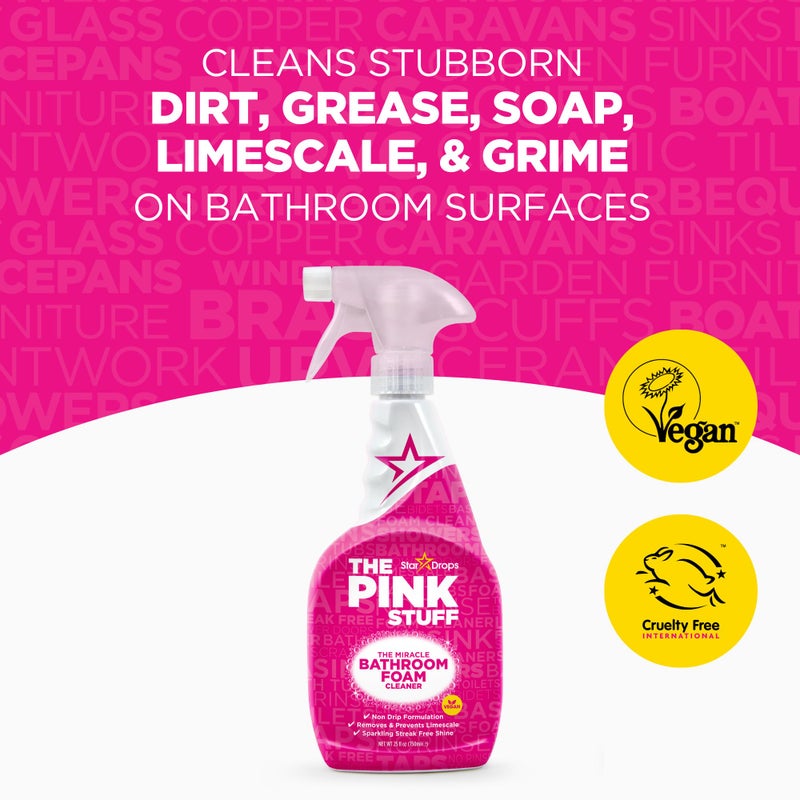 Stardrops - The Pink Stuff Bathroom Cleaning Kit - Cleaning Paste, Bathroom Foam Spray, Toilet Foaming Powder, SQeeZY Sponge & 3 Microfiber Cloths - Tough on Stains, Grease & Soap Scum - Image 3