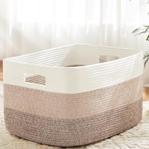 Artfeel Blanket Basket,Rectangle Woven Baskets for Storage,65L Laundry Basket for Decorative Nursery Blanket,Toys,Dirty Clothes and Magazine in Shelves,Baby Room,and Living Room - Image 1