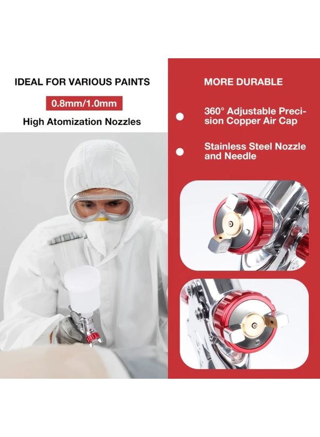 Set A HVLP Spray Gun With 0.8 1.0mm Nozzles Automotive Paint Sprayer For Car House Furniture - Image 4