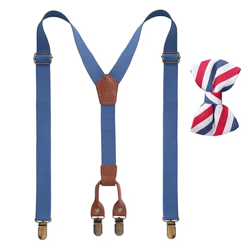 MagicPop Kids Boys Premium Suspenders and Pre tied Bowtie set - Elastic suspenders with Y Back & Adjustable Strong Clips (Medium, Blue) - Image 2