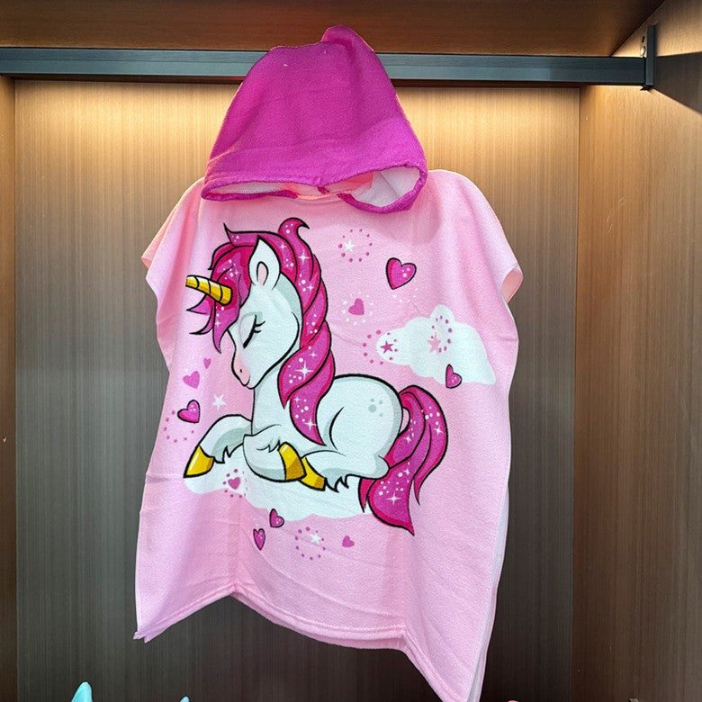 Kids Hooded Poncho Towel Quick-Dry Bathrobe Small unicorn 60*120cm (suitable for children under 100cm wear) to send backpack 
