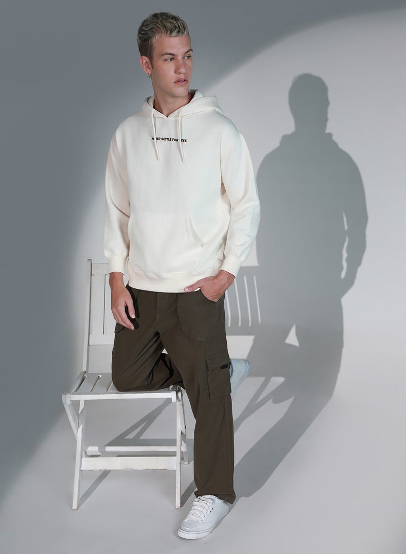 Hubberholme Men's White Cotton Blend Printed Oversized Sweatshirt  - Image 1