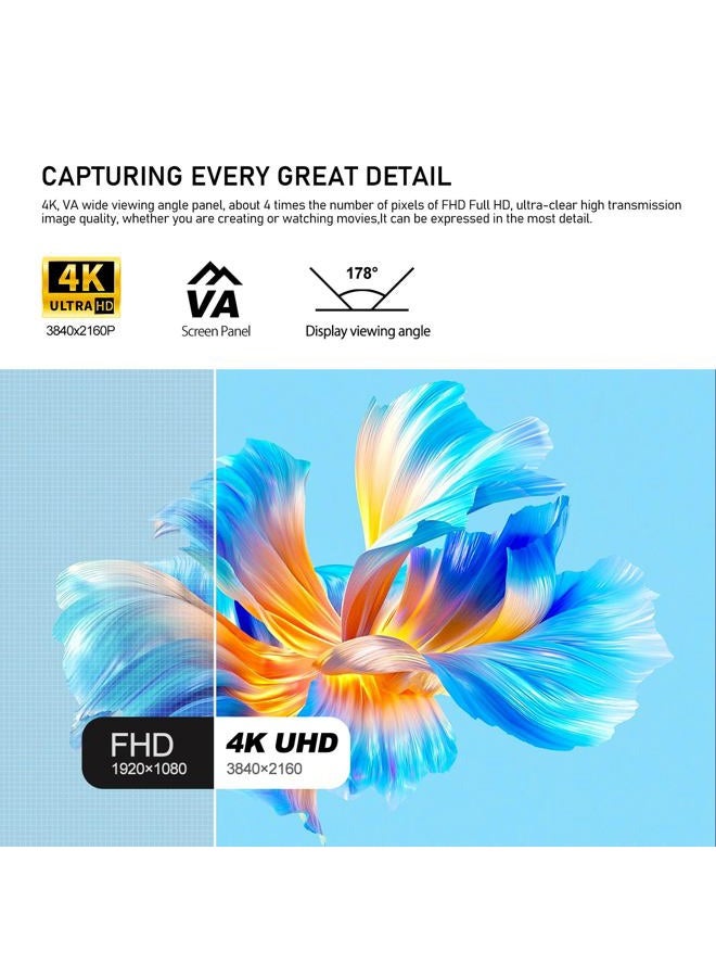 Gawfolk 32 Inch 4K UHD Computer Monitor, Ultra-Clear (3840×2160p) Screen, 100% sRGB,178° Viewing Angle, Display Port、HDMI, Compatible with Wall mounting 100 * 100MM - Black - Image 3