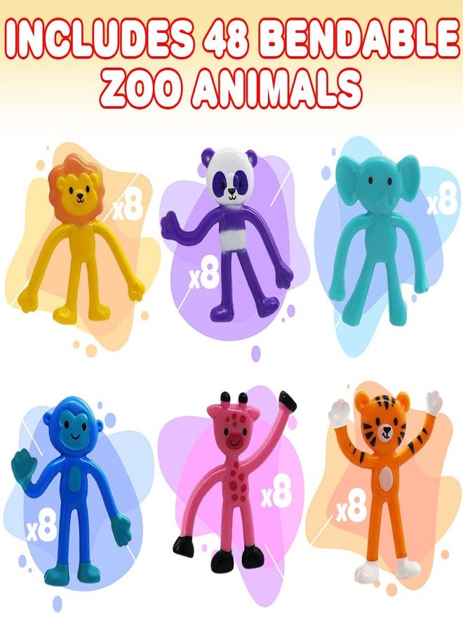 ArtCreativity Animal Bendable Figures, Set of 48, Stress Relief Bendy Toys for Kids in Panda, Tiger, Giraffe, Monkey, Elephant and Lion Designs, Bendable Toys, Zoo Animal Party Favors - Image 2