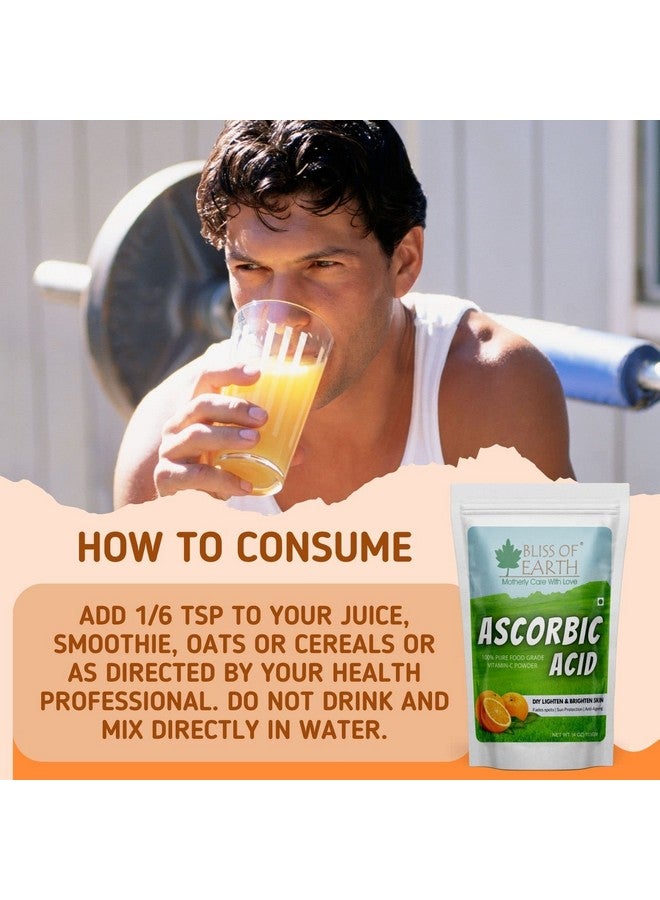 BLISS OF EARTH مسحوق حمض الأسكوربيك من بليس أوف إيرث - مسحوق فيتامين سي النقي من الدرجة الغذائية لتعزيز المناعة، البشرة، الوجه، مستحضرات التجميل ومنتجات DIY 113 جرام - Image 5
