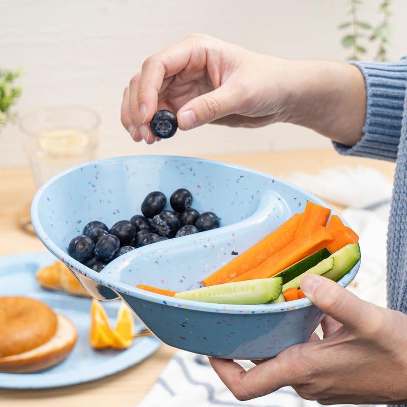 bzyoo Confetti Divided Bowl Set of 2 100 Melamine BPAFree Stackable Unbreakable Bowls with Two Compartments Ideal for Snacks Chips  Dips Cereal DishwasherSafe Color Blue - Image 2
