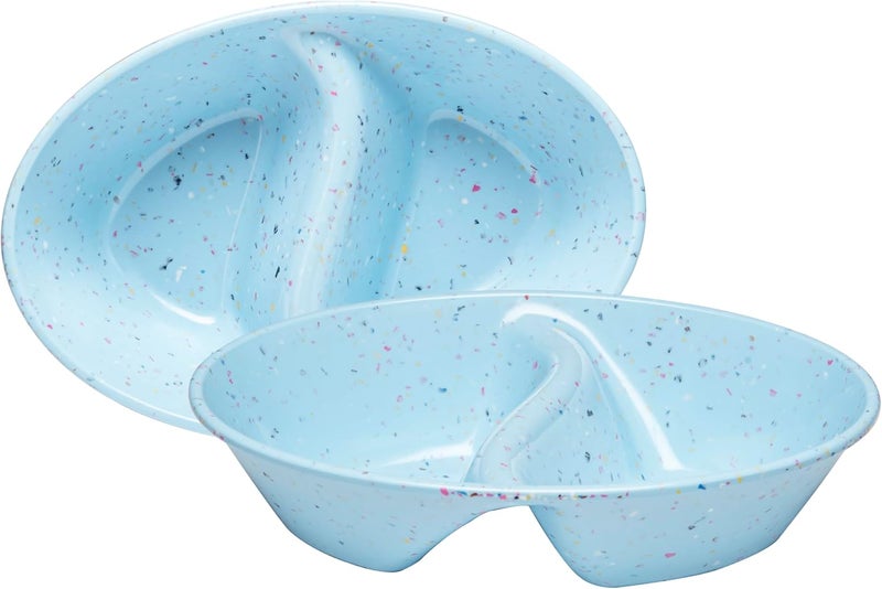 bzyoo Confetti Divided Bowl Set of 2 100 Melamine BPAFree Stackable Unbreakable Bowls with Two Compartments Ideal for Snacks Chips  Dips Cereal DishwasherSafe Color Blue - Image 1