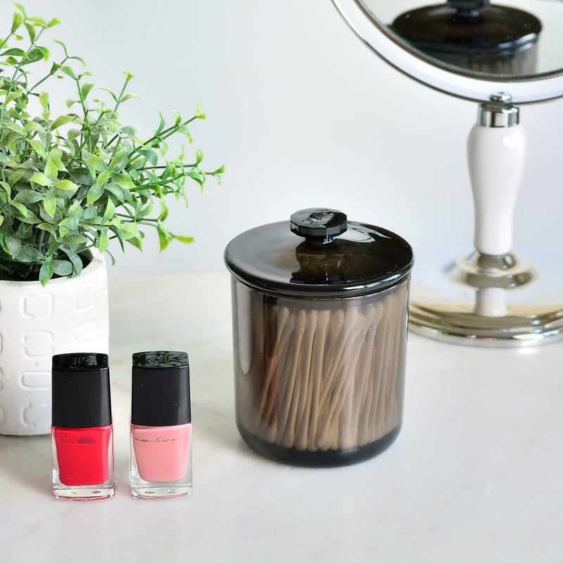 Youngever Black Plastic Apothecary Jars, Qtip Holder, Cotton Swab Holder, Bathroom Vanity Organizer for Cotton Balls, Cotton Pads, Qtips (2 Sets 15 Ounce) - Image 3