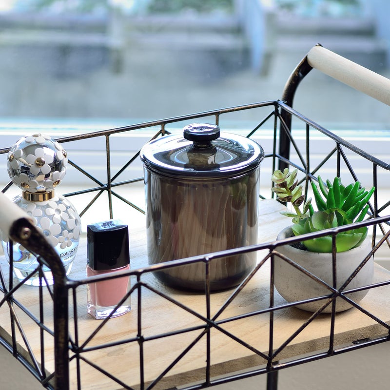 Youngever Black Plastic Apothecary Jars, Qtip Holder, Cotton Swab Holder, Bathroom Vanity Organizer for Cotton Balls, Cotton Pads, Qtips (2 Sets 15 Ounce) - Image 4