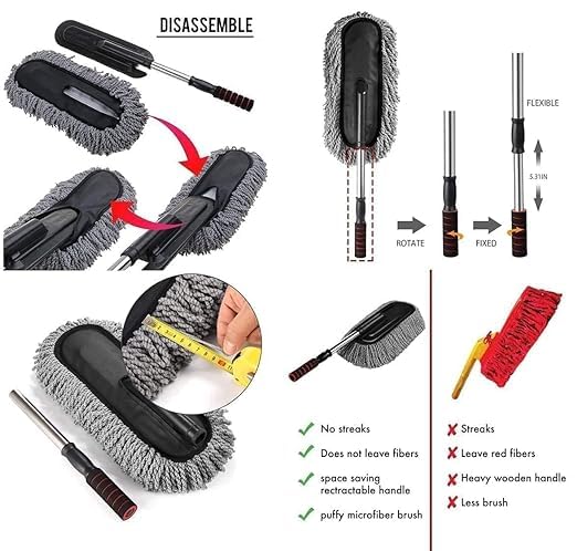 TNEMEC Microfiber Car Duster Handle Cleaning Brush Exteriror and Interiror Cloth Ac Vent Cleaner for Car Motorbike SUVs Soft Extendable Wet Dry Scratch Free Surface Multipurpose Dusting - Image 2