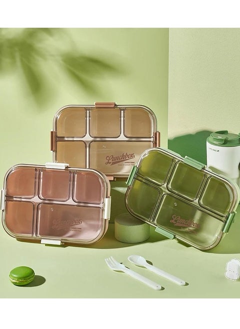 Lunchbox Container with 5 Compartments, 1300ml Capacity, Includes Spoon&Fork, 3 Colors