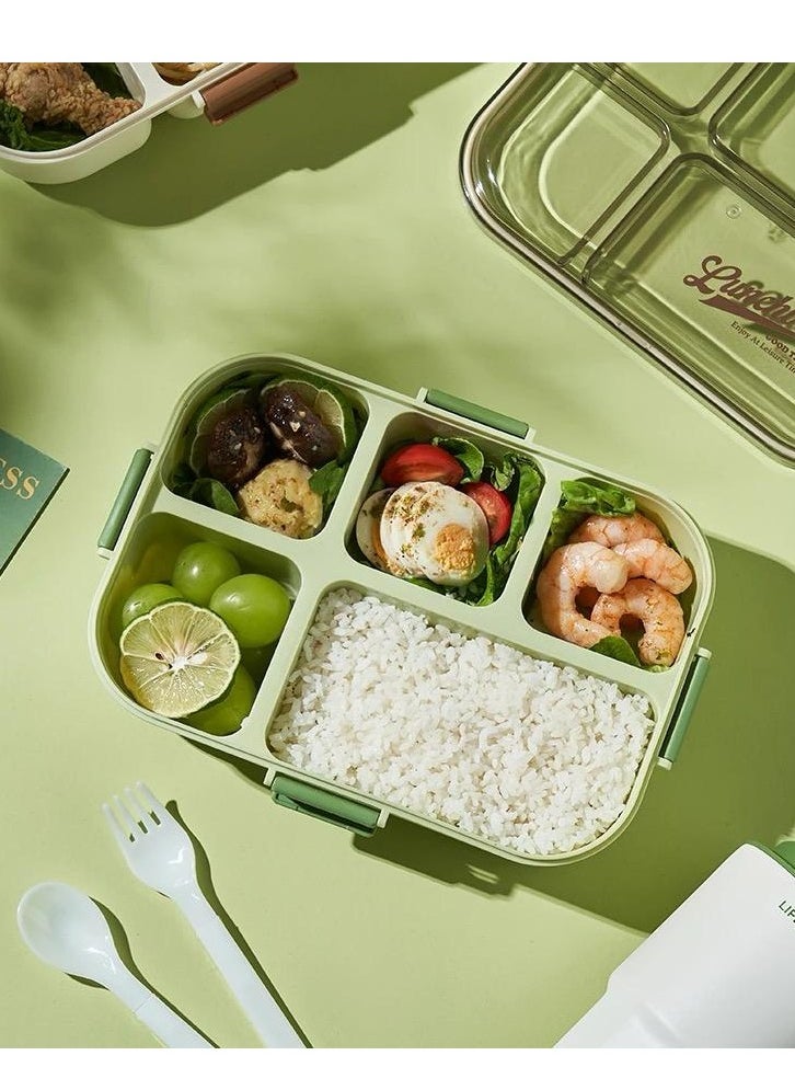 Generic - Lunchbox Container with 5 Compartments, 1300ml Capacity, Includes Spoon&Fork, 3 Colors - Image 1