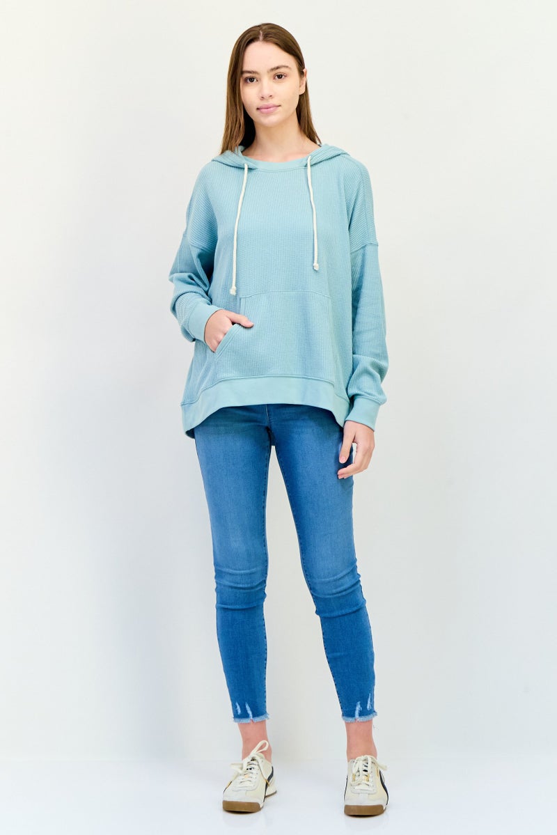 Aerie Women Hooded Textured Long Sleeve Hoodie, Mint Green - Image 4