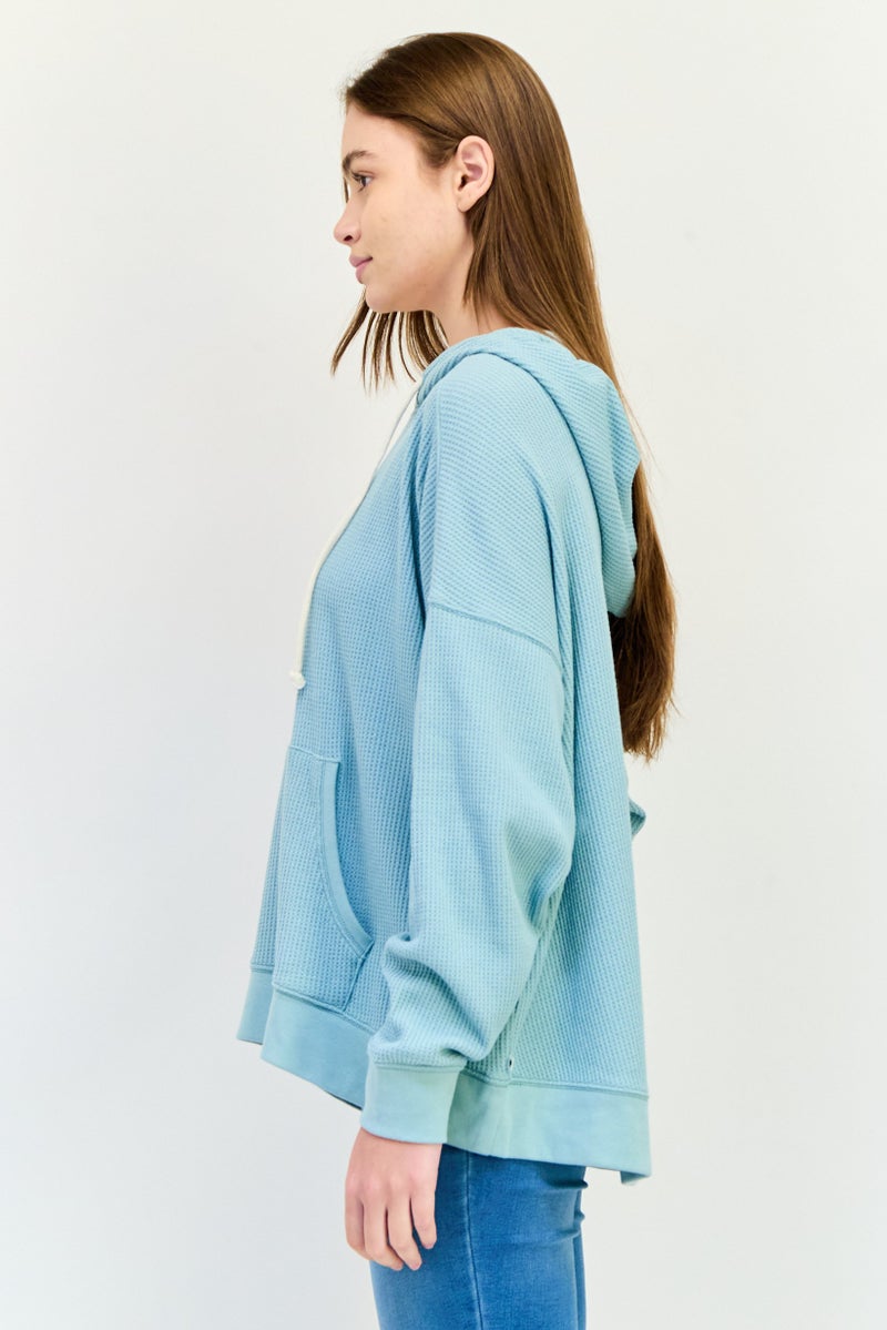 Aerie Women Hooded Textured Long Sleeve Hoodie, Mint Green - Image 2