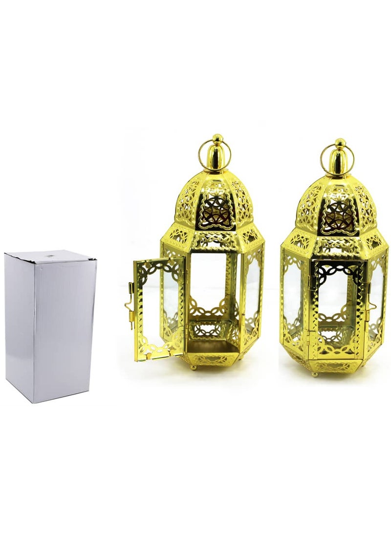 PARTY FUN Golden Radiance Metal Lantern 13x30.5cm of Timeless Elegance  - Image 2