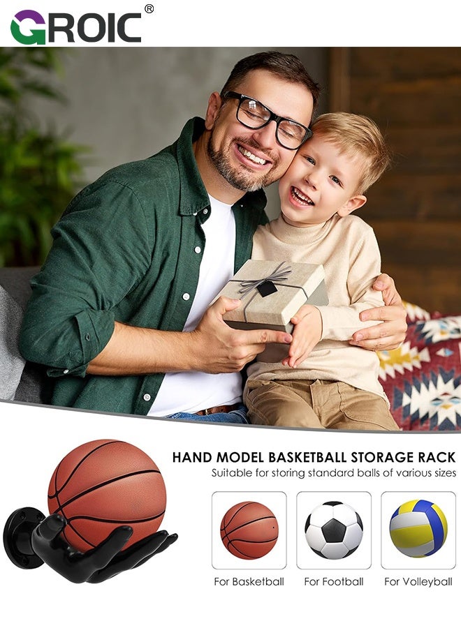 GROIC حامل عرض كرة السلة، هدايا رياضية للرجال، حامل ديكور فني لتخزين كرة السلة، ديكور غرفة الألعاب لكرة السلة، منظم تخزين الكرة في المرآب، عناصر إبداعية، حامل كرة بتصميم يدوي - Image 3