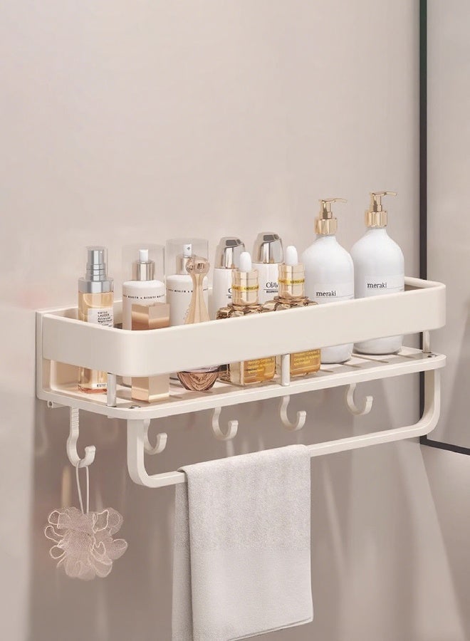 HOMESTAR Shower Caddy Organizer with 5 Hooks, Adhesive Rack Storage Shelf, Stainless Steel Bathroom Inside Shower Wall Organization White 40cm - Image 1