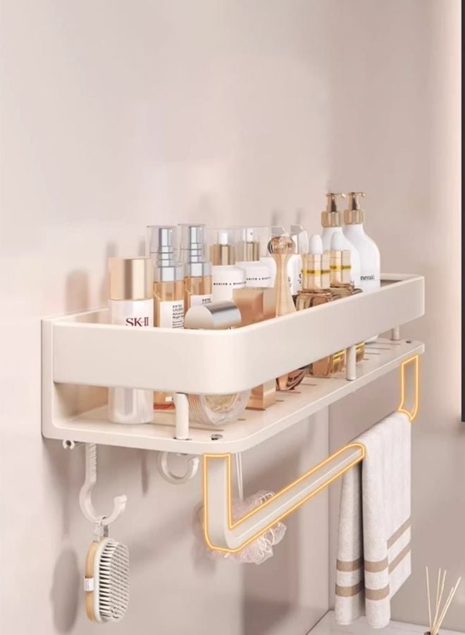 HOMESTAR Shower Caddy Organizer with 5 Hooks, Adhesive Rack Storage Shelf, Stainless Steel Bathroom Inside Shower Wall Organization White 40cm - Image 5