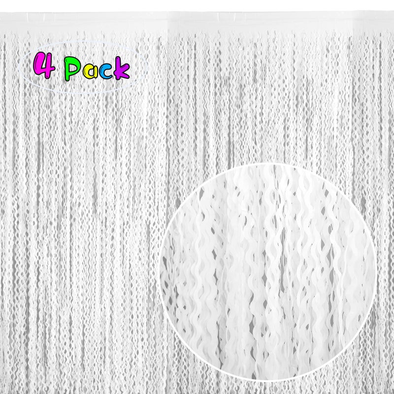 KEEUH 4 Pack White Door Streamers Foil Backdrop - 3.3x6.6ft Metallic Tinsel Foil Fringe Curtains Photo Booth Backdrop for Party Decoration - Image 2