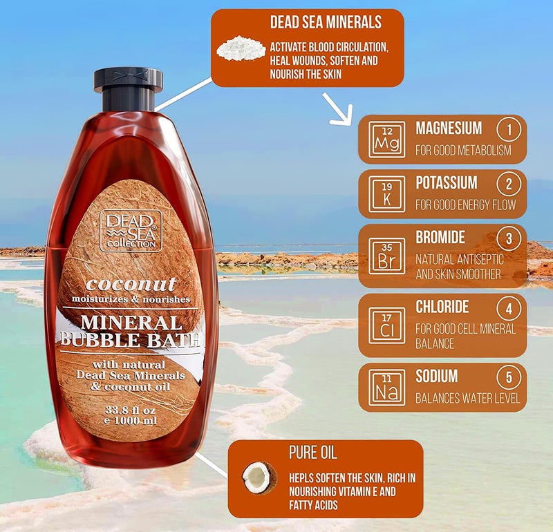 Dead Sea Collection Bubble Bath with Coconut for Women and Men - Coconut Oil and Pure Dead Sea Minerals - Nourishing and Moisturizing Skin - Pack of 2 (67.6 fl.oz) - Image 2